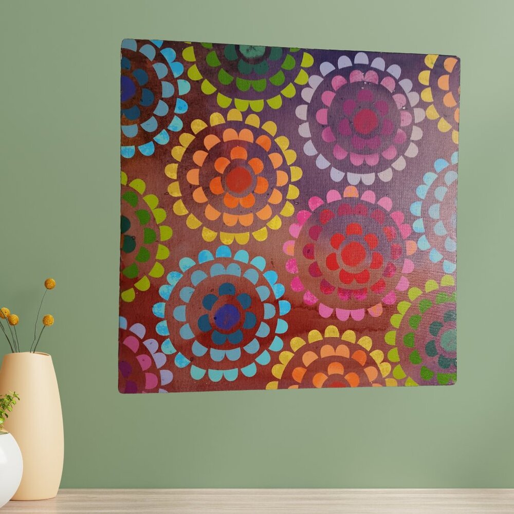 12" x 12" wood frame art colorful dots